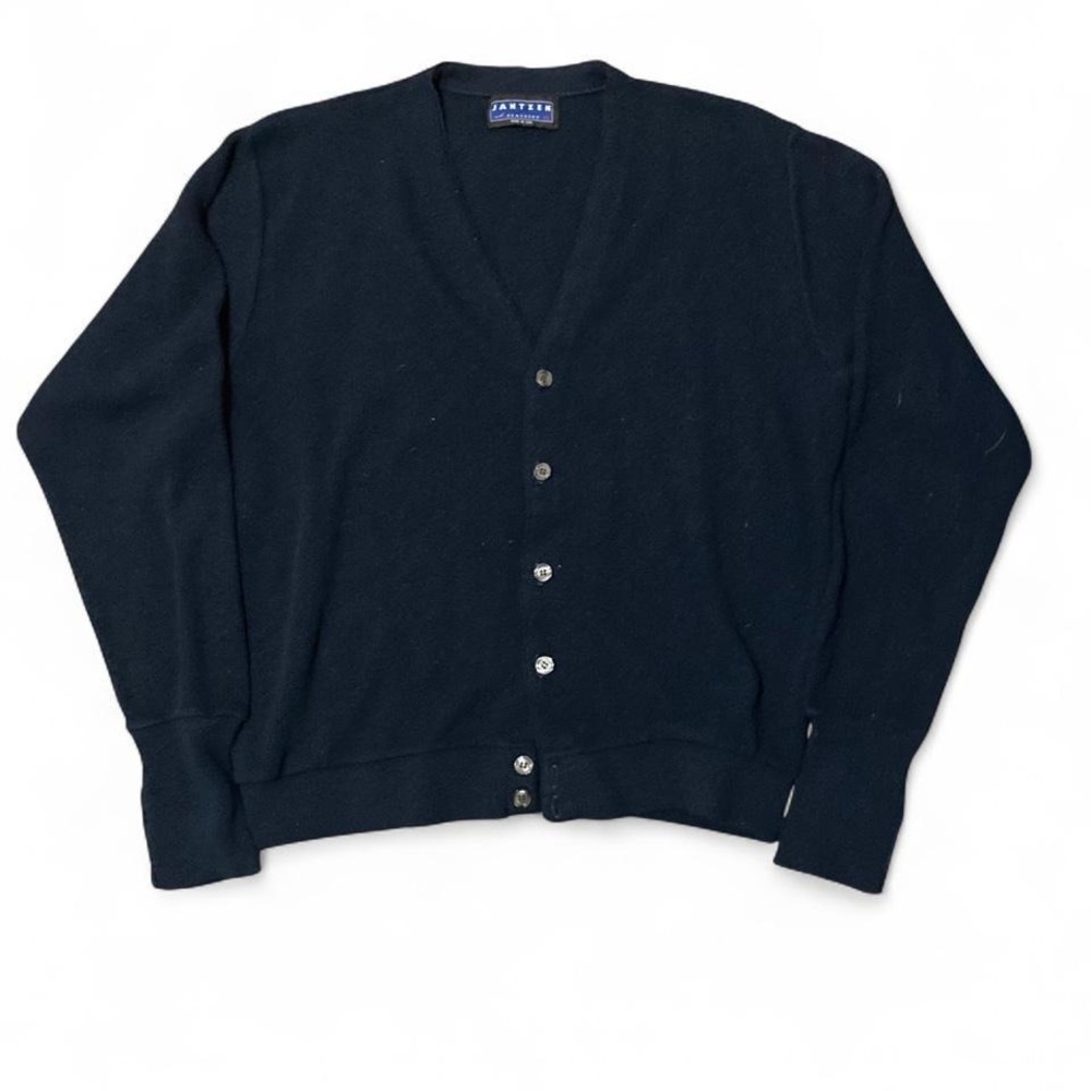 Jantzen navy blue button cardigan acrylic‎ vintage 80s/90s long cuffs XL/24